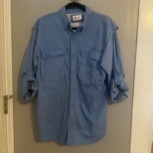 World Wide Sportsman Vented Fishing Shirt Men's L Blue Nylon Long Sleeve Pockets